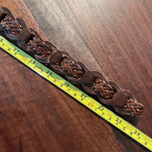 VTG Braided Leather Belt M/L Brown Brass Buckle Boho Western 90s Style - Picture 7 of 8